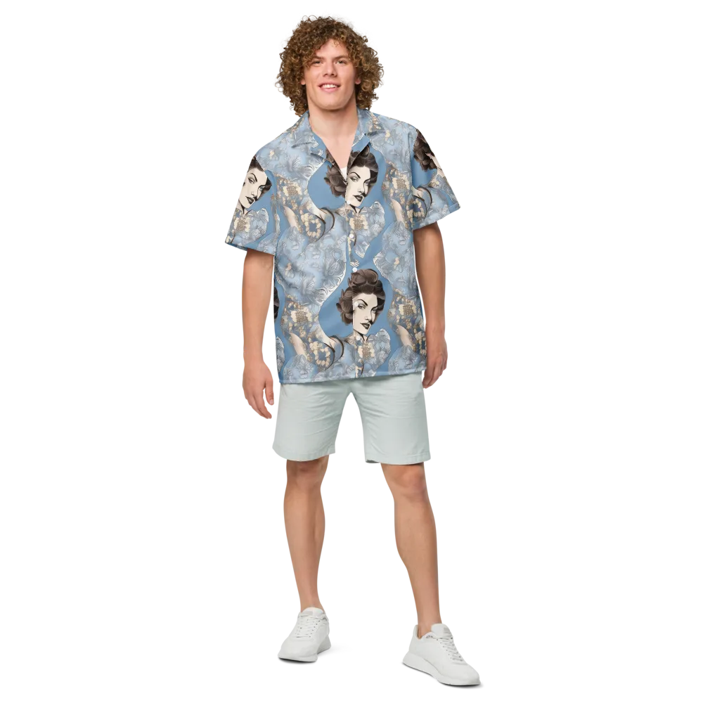 Blue Belle Botanica on Button Shirt — Front
