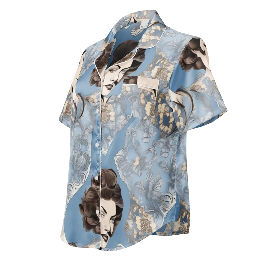 Blue Belle Botanica on Women's Short Sleeve Pajama Top — Left Front