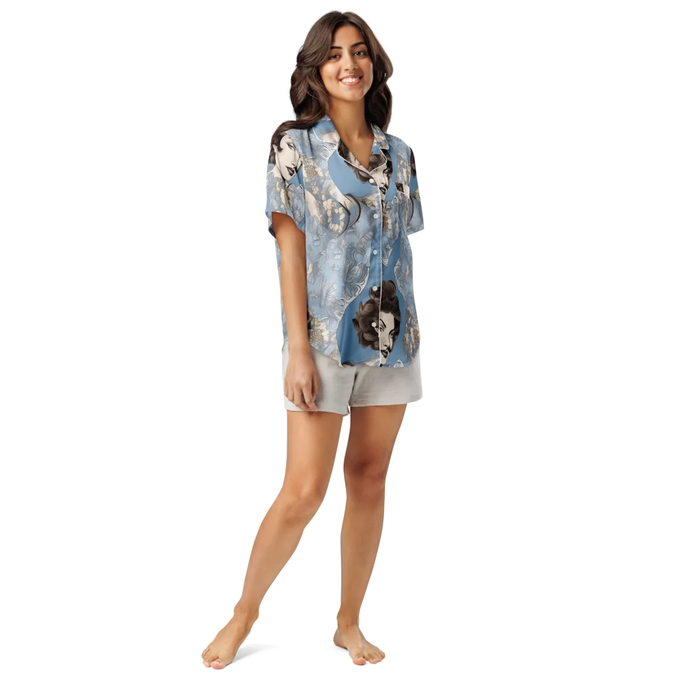 Blue Belle Botanica on Women's Short Sleeve Pajama Top — Front