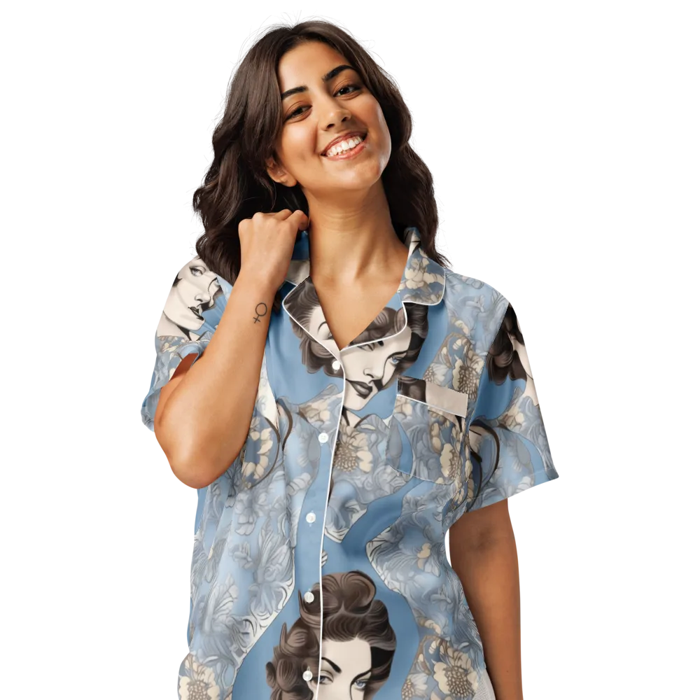 Blue Belle Botanica on Women's Short Sleeve Pajama Top — Front