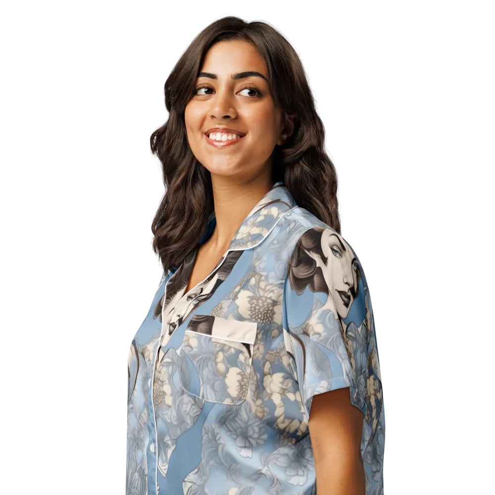 Blue Belle Botanica on Women's Short Sleeve Pajama Top — Left Front
