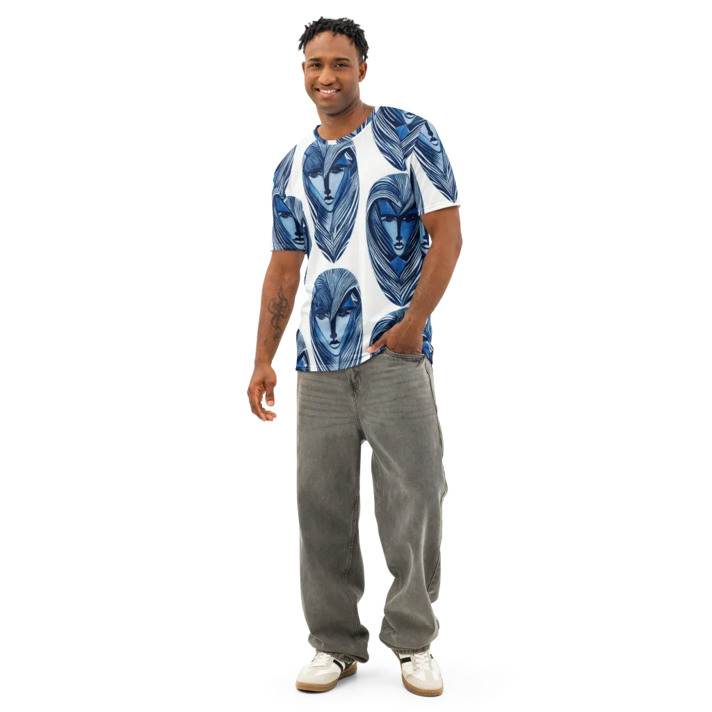 Indigo Visage on Men's Cotton Crew Neck T-Shirt — Front