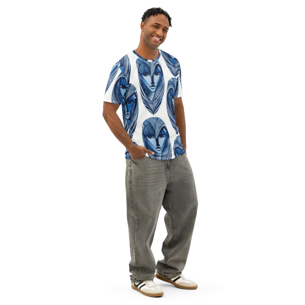 Indigo Visage on Men's Cotton Crew Neck T-Shirt — Right Front