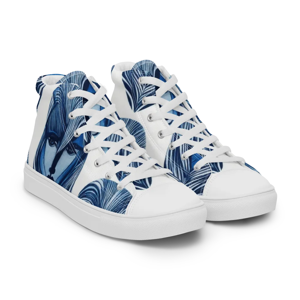Indigo Visage on Men's High Top Canvas Shoes — Right Front