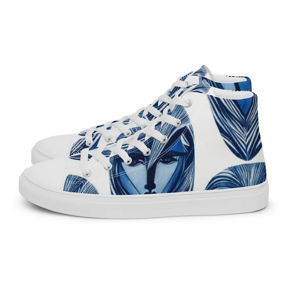 Indigo Visage on Men's High Top Canvas Shoes — Left