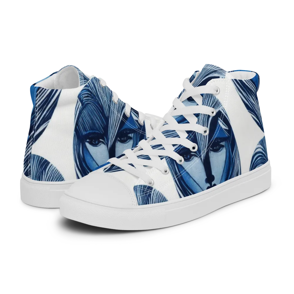 Indigo Visage on Men's High Top Canvas Shoes — Left