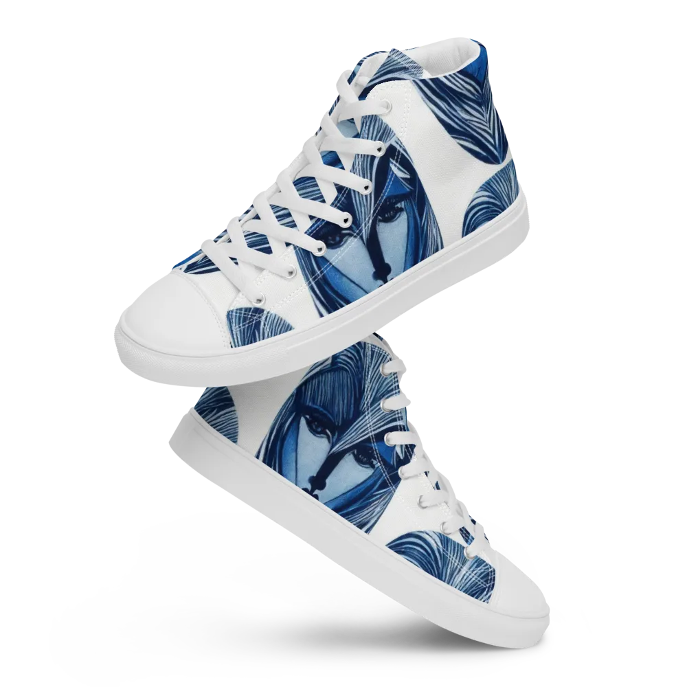 Indigo Visage on Men's High Top Canvas Shoes — Front
