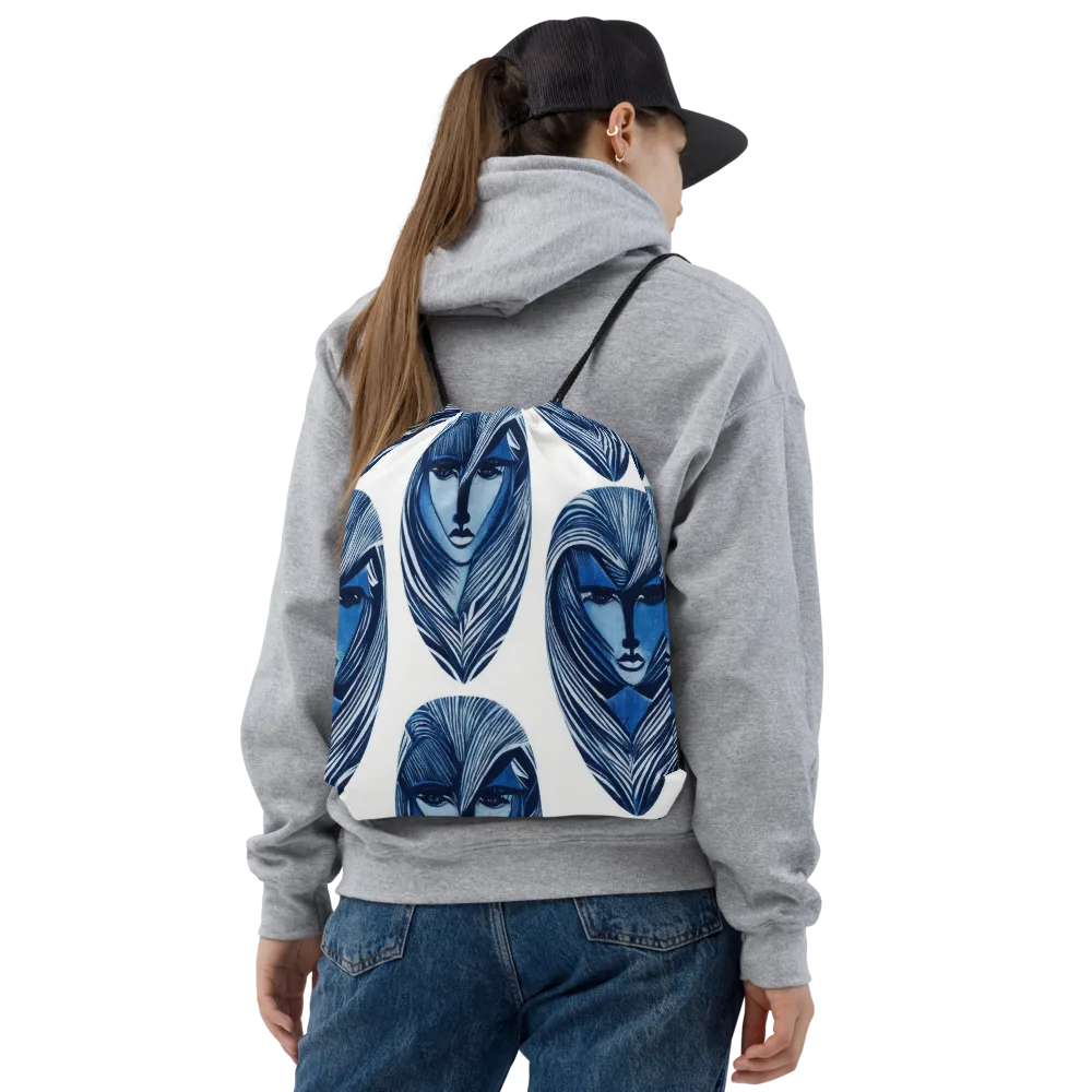Indigo Visage on Drawstring Bag — Front