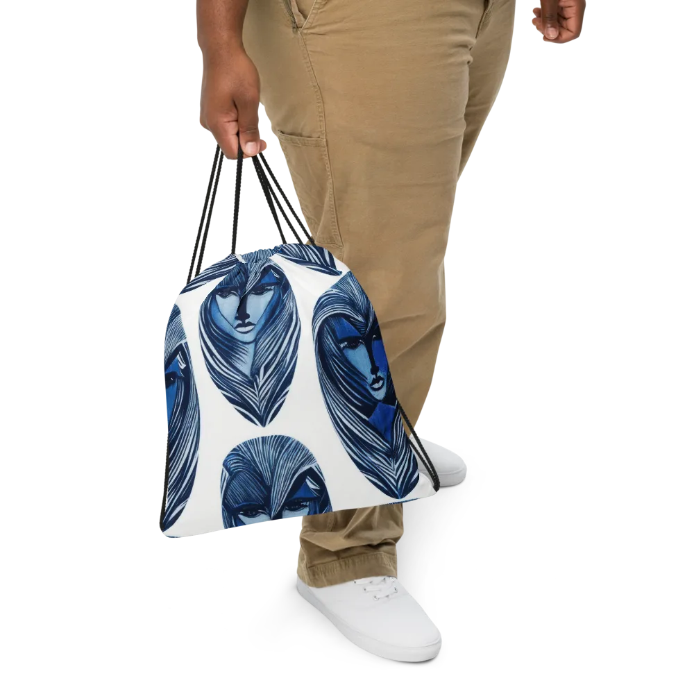 Indigo Visage on Drawstring Bag — Front