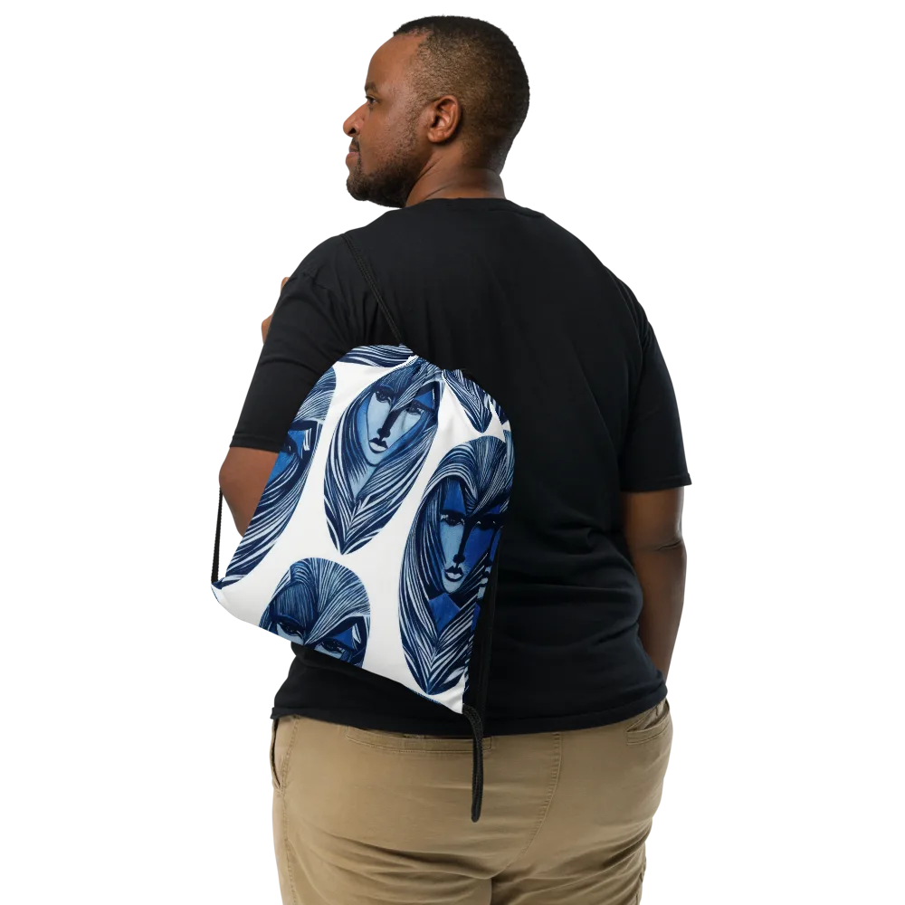 Indigo Visage on Drawstring Bag — Front