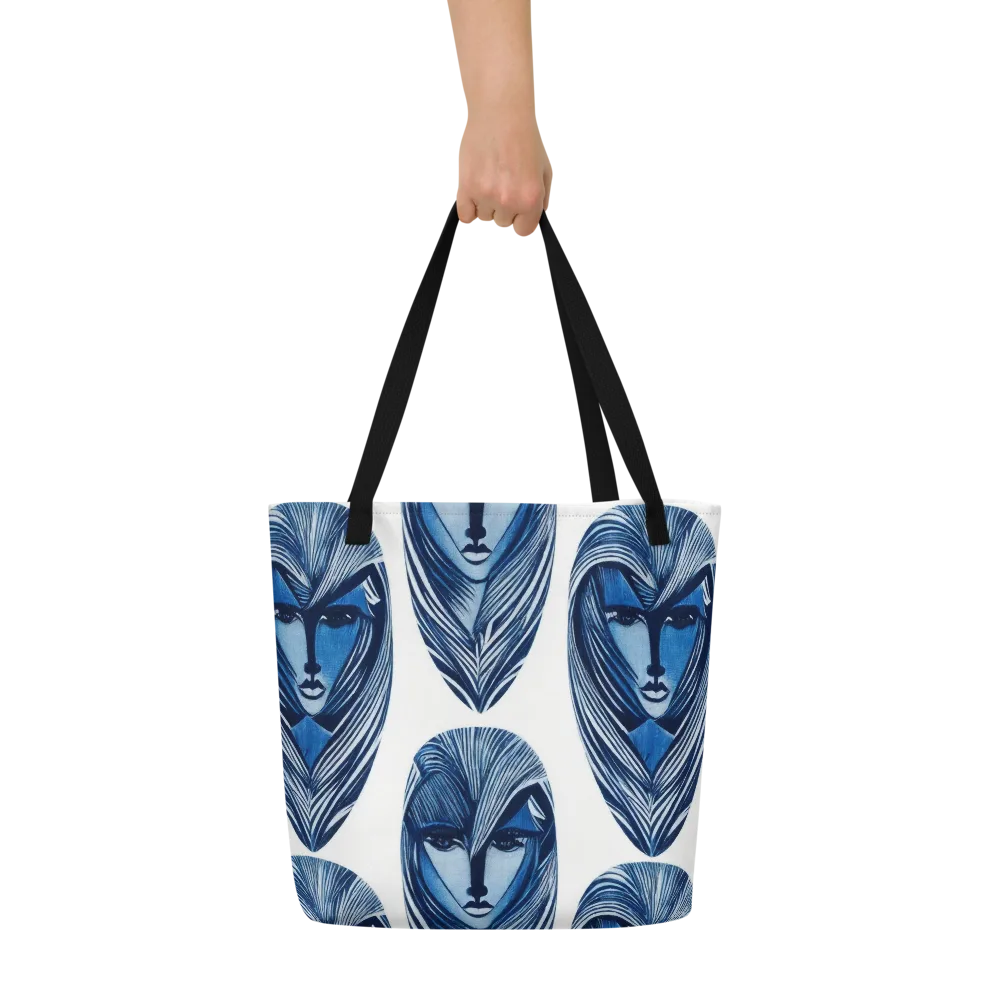 Indigo Visage on Large Tote Bag W/ Pocket — Front