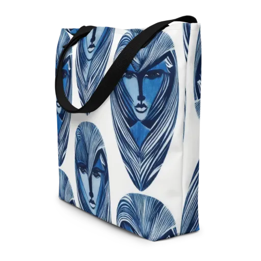 Indigo Visage on a Large Tote Bag W/ Pocket