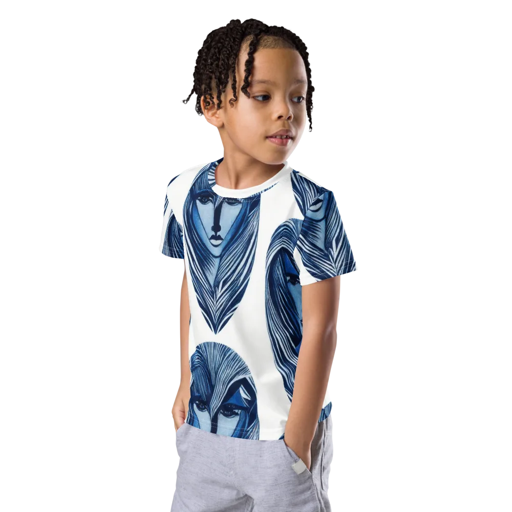 Indigo Visage on Kids Crew Neck T-Shirt — Left Front