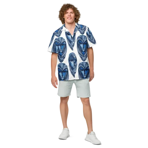 Indigo Visage on a Button Shirt