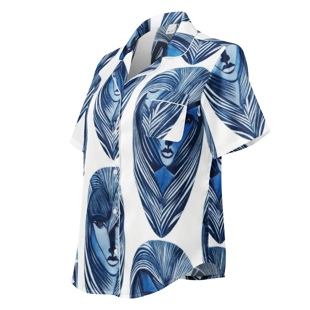 Indigo Visage on Women's Short Sleeve Pajama Top — Left Front