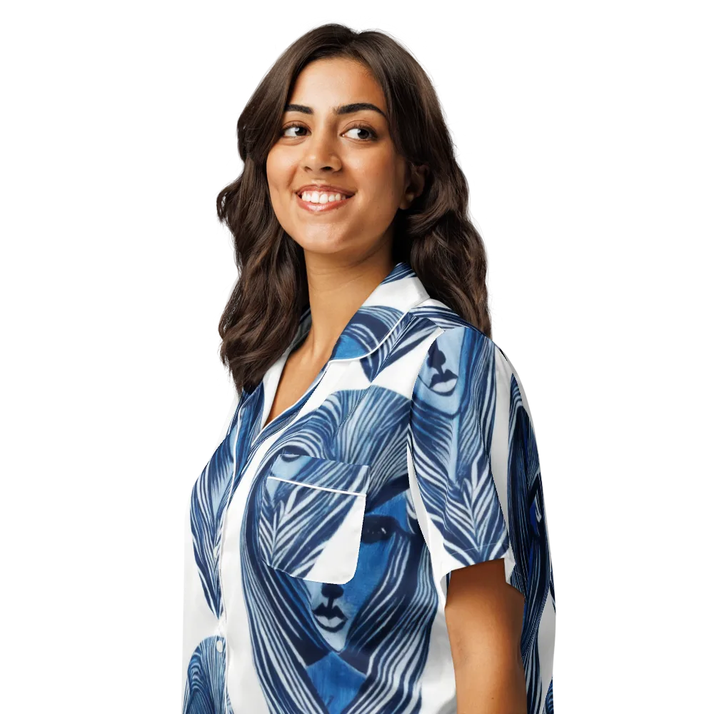 Indigo Visage on Women's Short Sleeve Pajama Top — Left Front