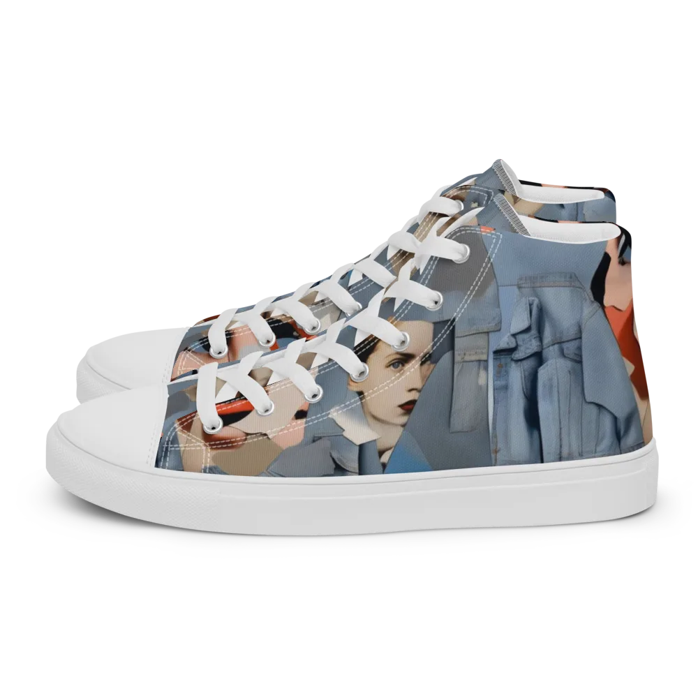 Blue Jean Mirage on Men's High Top Canvas Shoes — Left