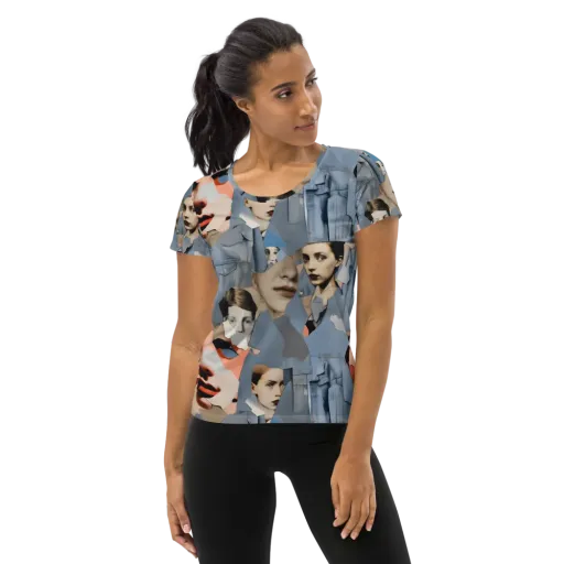 Blue Jean Mirage on a Women's Athletic T-Shirt