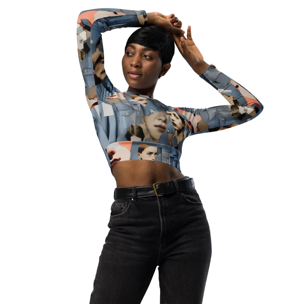 Blue Jean Mirage on Long Sleeve Crop Top — Front