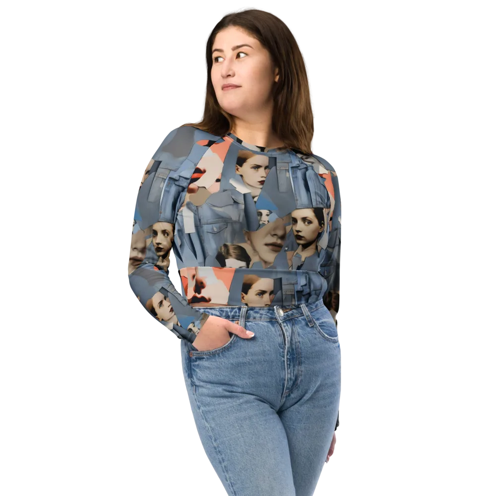 Blue Jean Mirage on Long Sleeve Crop Top — Front