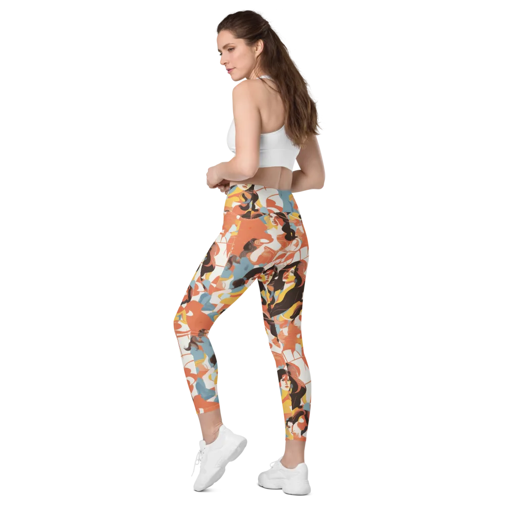 Coral Cabaret on Leggings with Pockets — Left Back