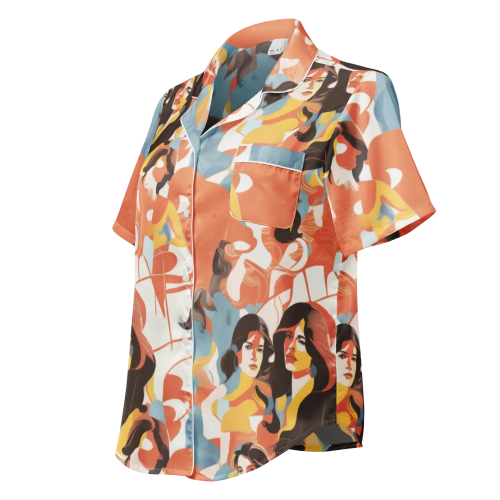 Coral Cabaret on Women's Short Sleeve Pajama Top — Left Front