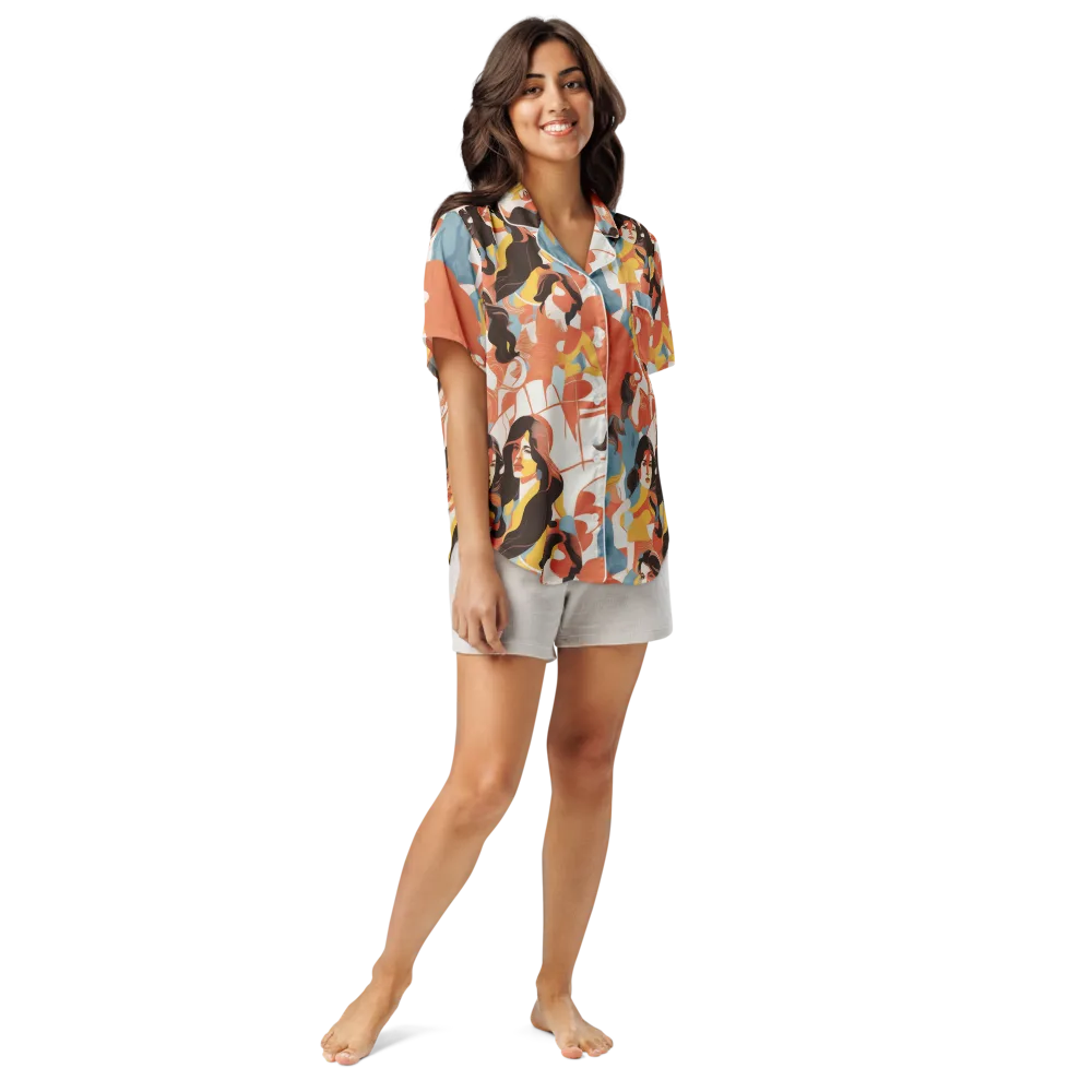 Coral Cabaret on Women's Short Sleeve Pajama Top — Front