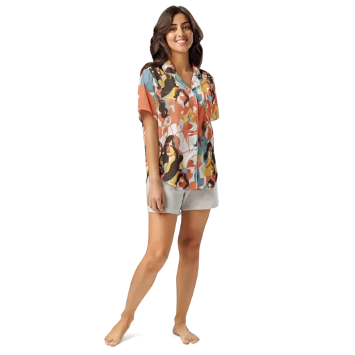 Coral Cabaret on a Women's Short Sleeve Pajama Top