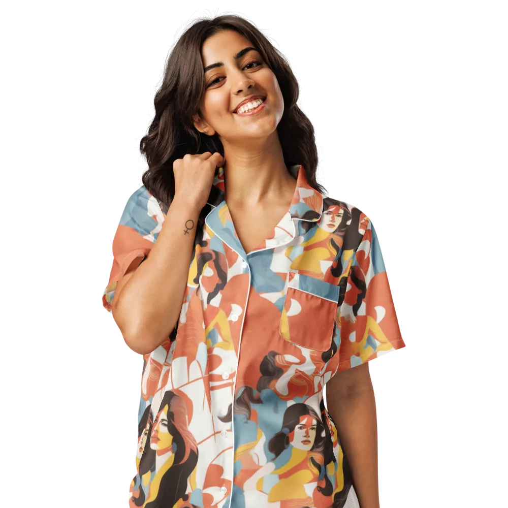 Coral Cabaret on Women's Short Sleeve Pajama Top — Front