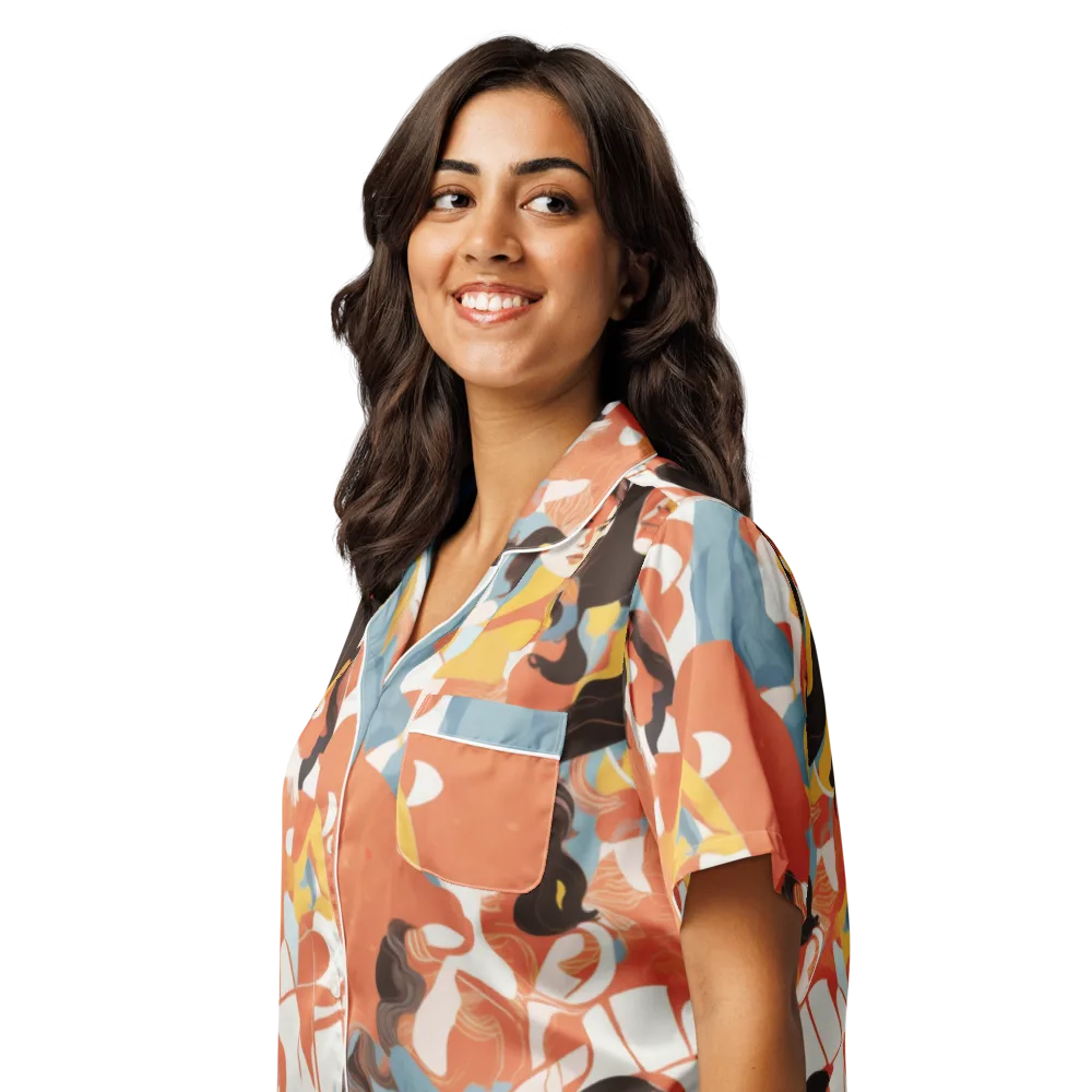Coral Cabaret on Women's Short Sleeve Pajama Top — Left Front