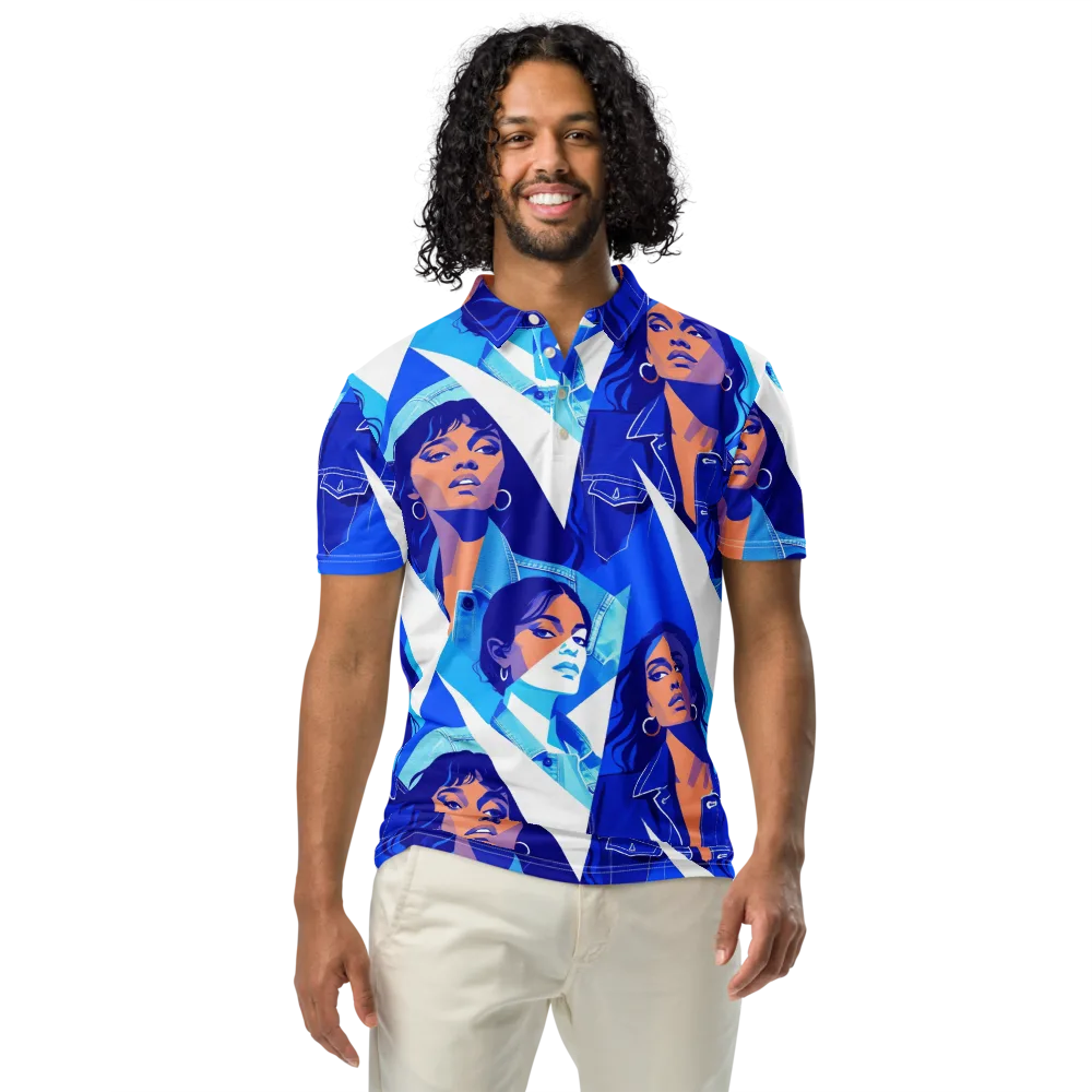Electric Blue Muse on Men's Slim Fit Polo Shirt — Front
