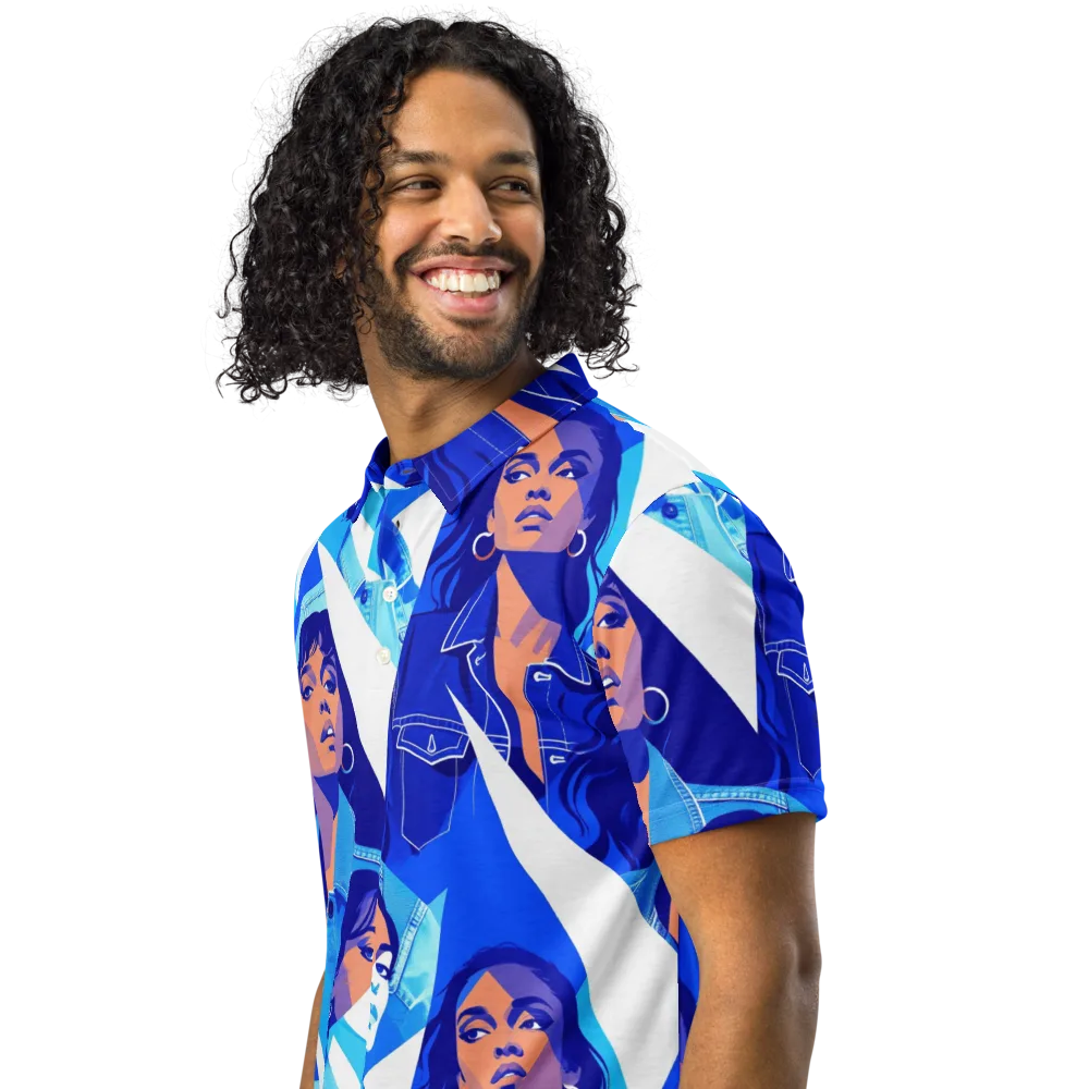 Electric Blue Muse on Men's Slim Fit Polo Shirt — Left Front
