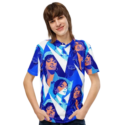 Electric Blue Muse on a Men's Slim Fit Polo Shirt
