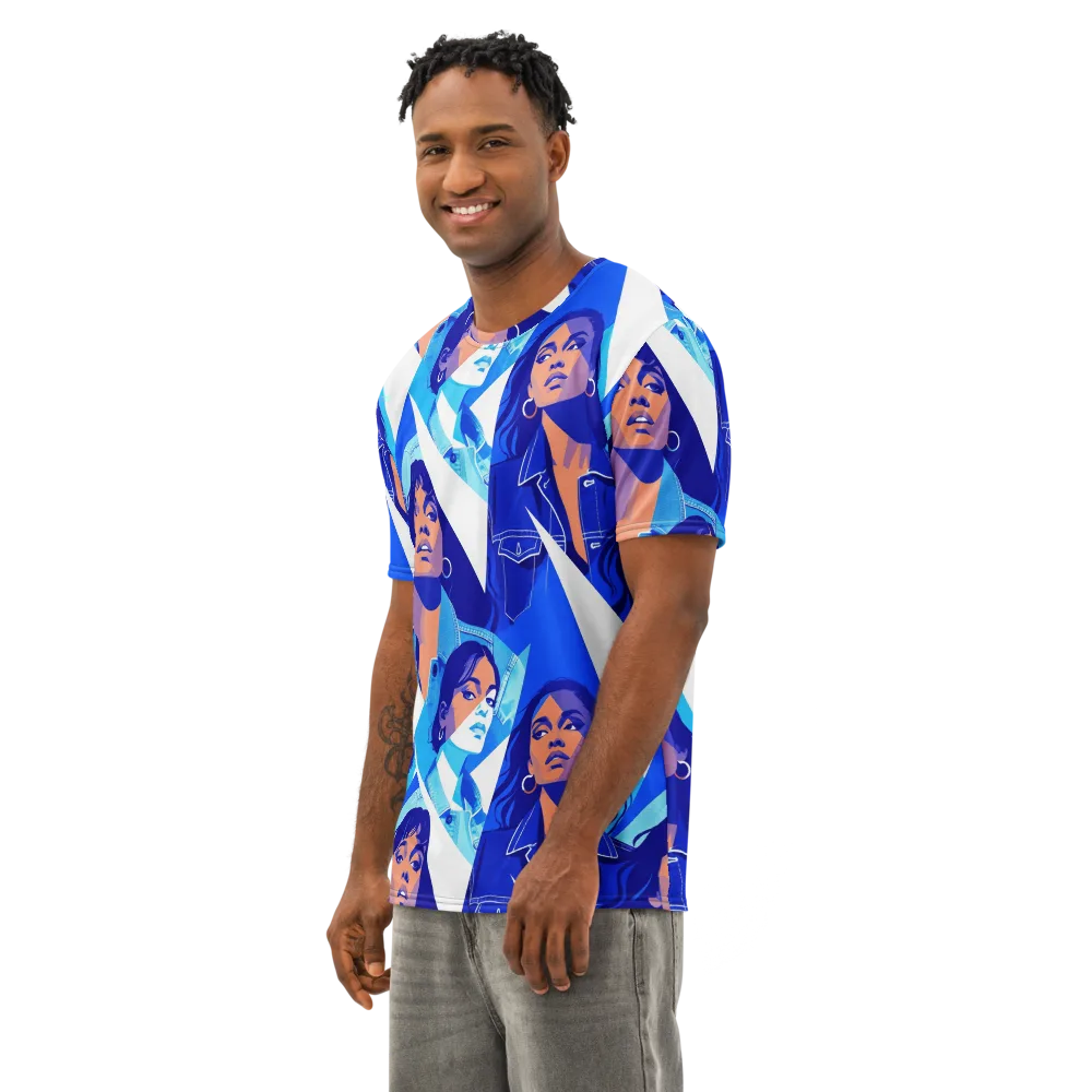 Electric Blue Muse on Men's Cotton Crew Neck T-Shirt — Left Front