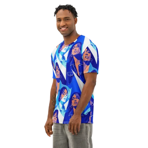 Electric Blue Muse on a Men's Cotton Crew Neck T-Shirt