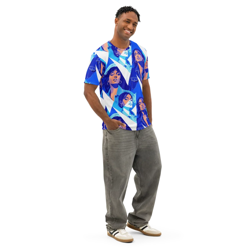 Electric Blue Muse on Men's Cotton Crew Neck T-Shirt — Right Front