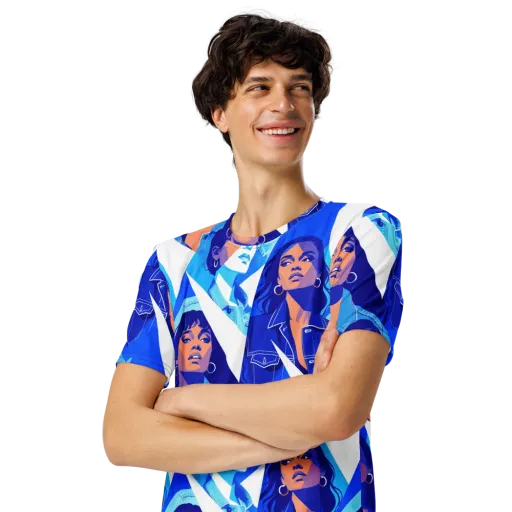 Electric Blue Muse on a Men's Crew Neck T-Shirt