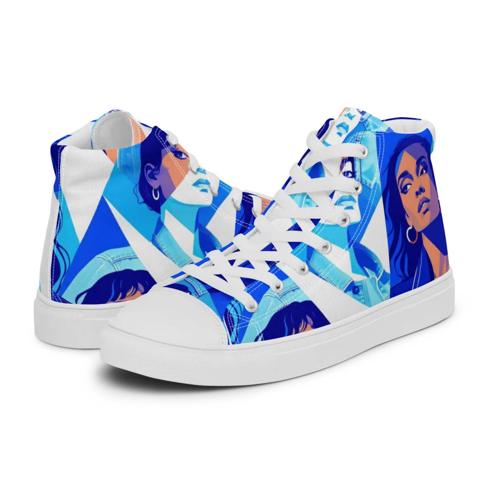 Electric Blue Muse on Men's High Top Canvas Shoes — Left