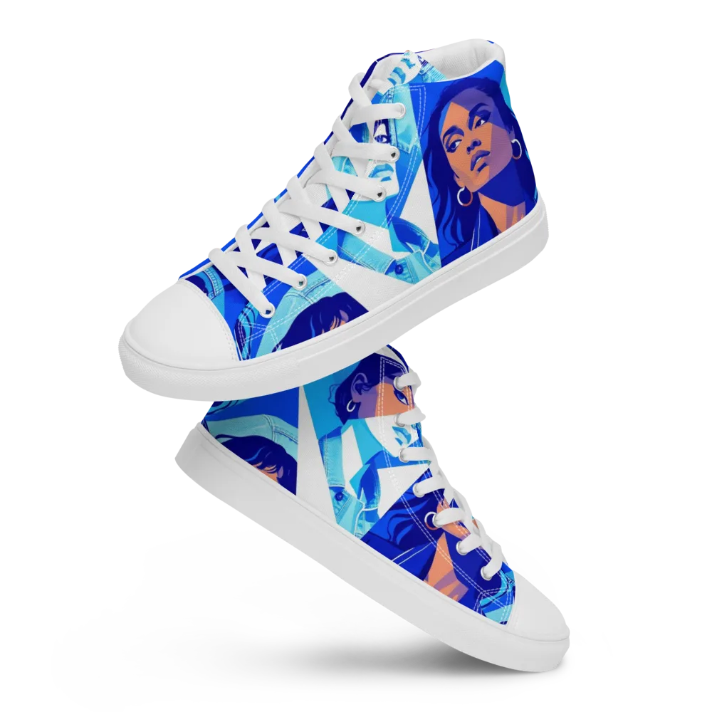 Electric Blue Muse on Men's High Top Canvas Shoes — Front