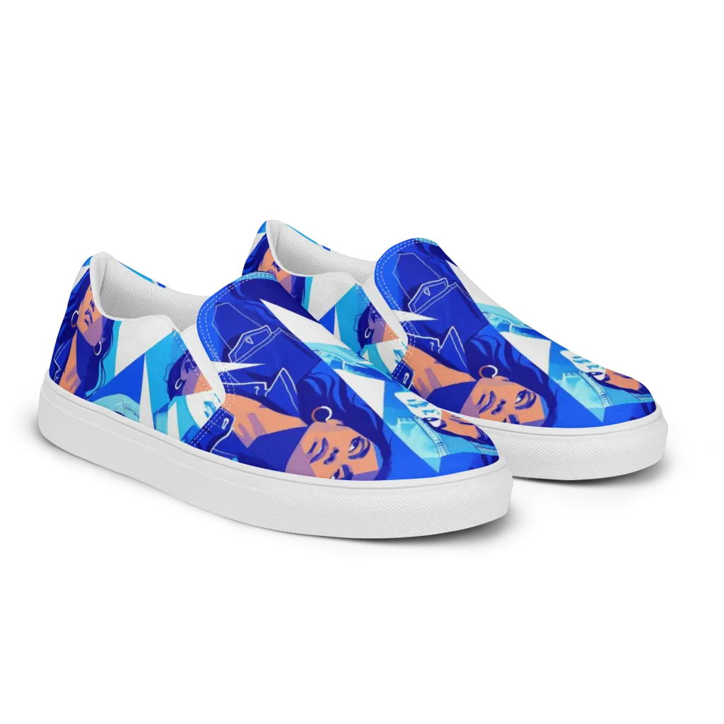 Electric Blue Muse on Men's Slip-On Canvas Shoes — Right Front