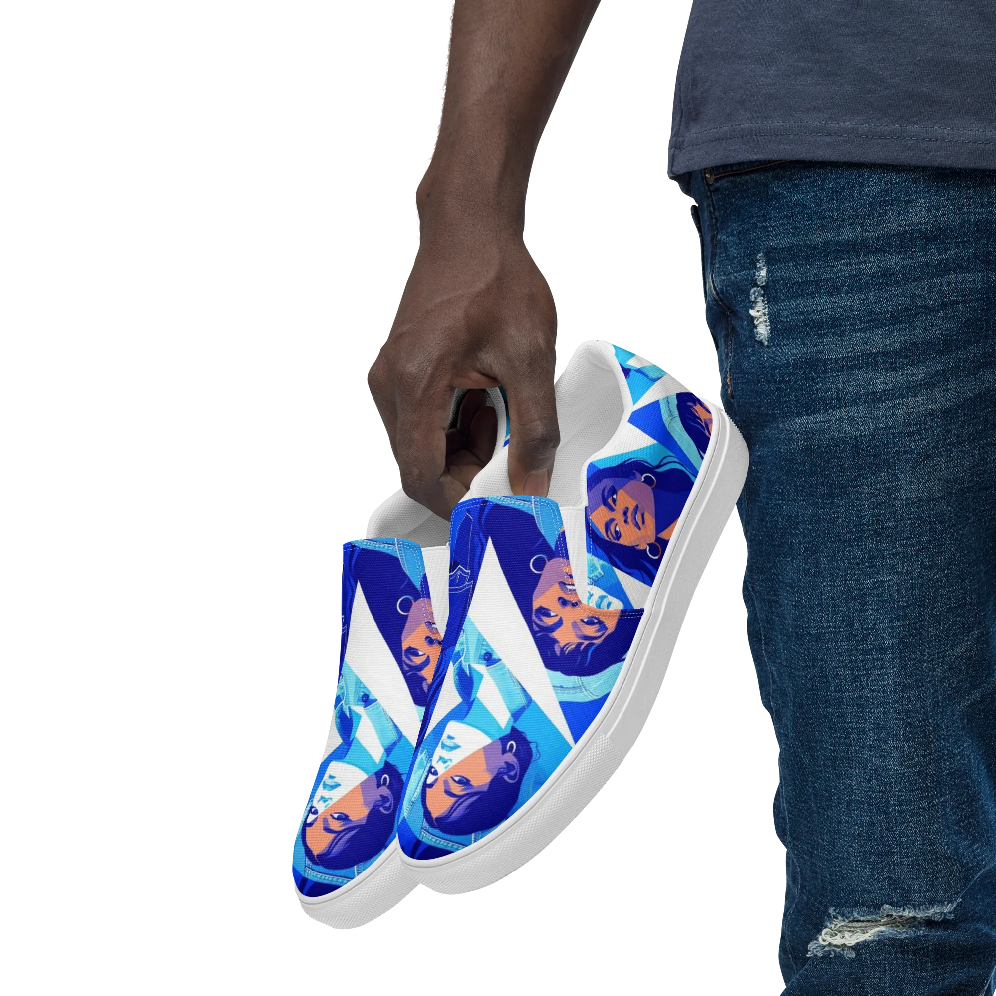Electric Blue Muse on Men's Slip-On Canvas Shoes — Left Front
