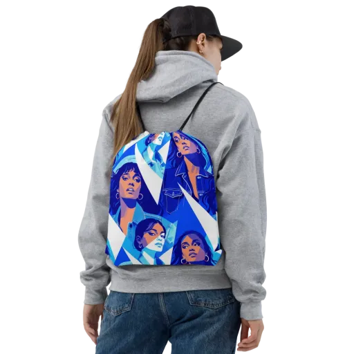 Electric Blue Muse on a Drawstring Bag