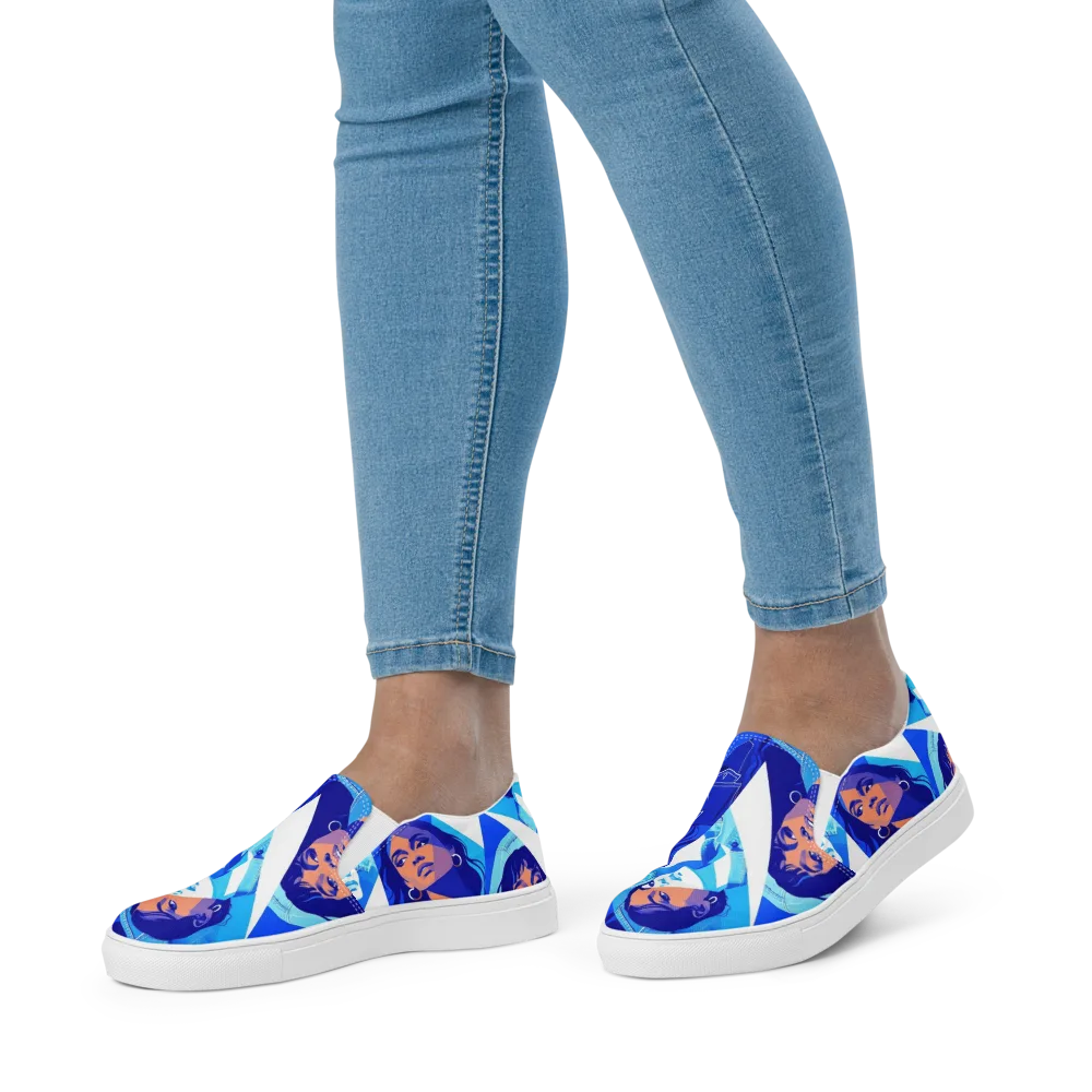 Electric Blue Muse on Women's Slip-On Canvas Shoes — Front