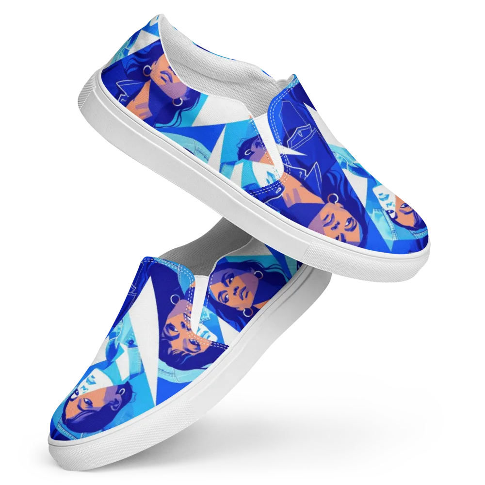 Electric Blue Muse on Women's Slip-On Canvas Shoes — Front