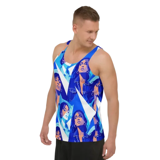 Electric Blue Muse on a Men's Tank Top