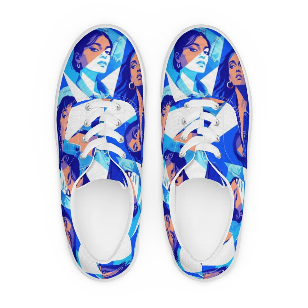 Electric Blue Muse on Men's Lace-Up Canvas Shoes — Front