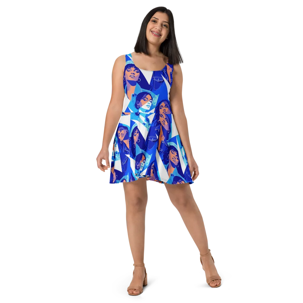 Electric Blue Muse on Skater Dress — Front