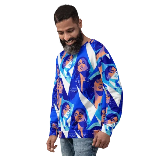 Electric Blue Muse on a Sweatshirt