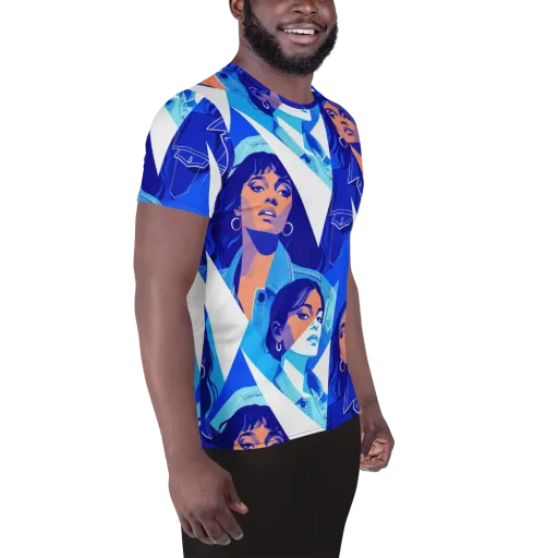 Electric Blue Muse on a Men's Athletic T-Shirt