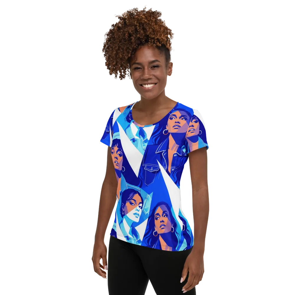Electric Blue Muse on Women's Athletic T-Shirt — Left